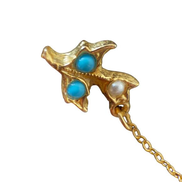 Snake Bird Lapel Pin Scarf Clip Chain Gold Tone Vintage Jewelry Beaded Brooch 3" - Picture 2 of 6